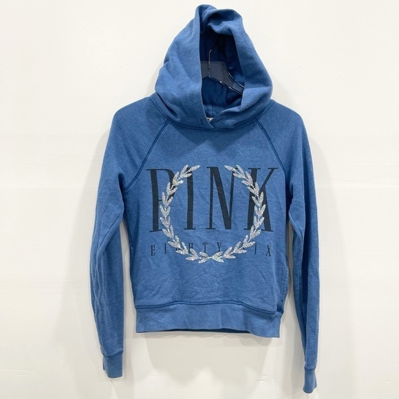 Pink VS Blue Sequin Eighty Six Hoodie Sweatshirt Spell Out Logo - Picture 1 of 5